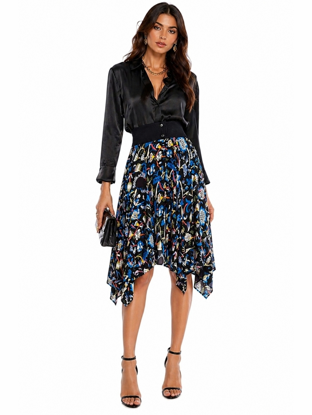 JW Anderson Asymmetric Floral Midi Skirt Black Silk Handkerchief Hem US 6